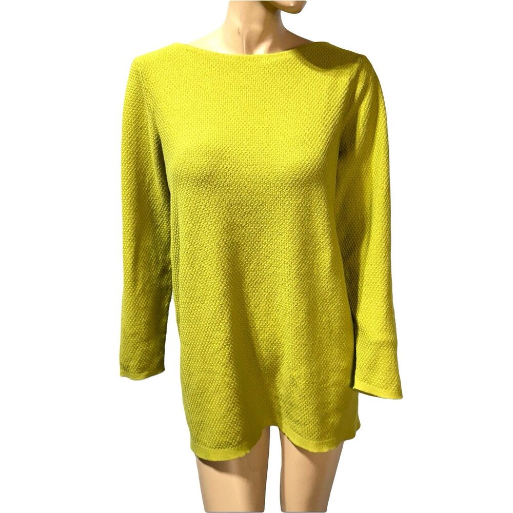 J. Jill Tunic Sweater Womens Size L Tall Lime Green Pullover Textured